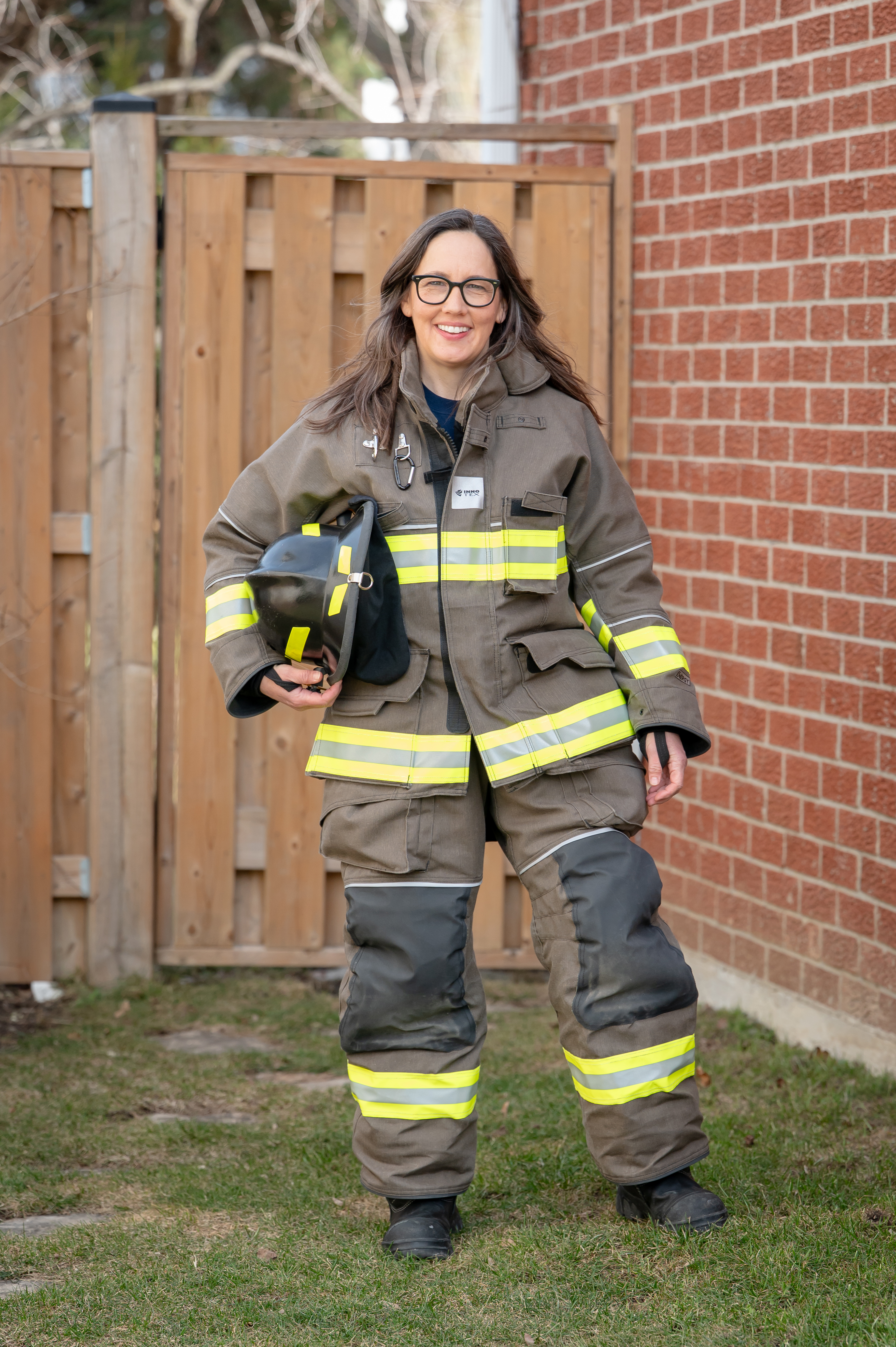 Dara Douma in firefighter gear